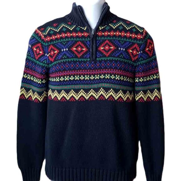 Boy's Polo Ralph Lauren Fair Isle Cotton Quarter Zip Mock Sweater Boy's 14-16 - Picture 1 of 5